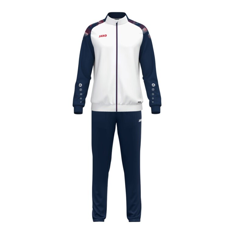 JAKO Trainingsanzug (Polyesteranzug) Sonic - 100% rec. Polyester - weiss/marineblau/rot Jungen