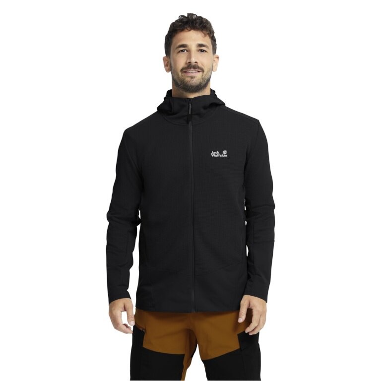 Jack Wolfskin Fleecejacke Ridge Hike Hooded Full Zip (mit Kapuze, atmungsaktiv) schwarz Herren