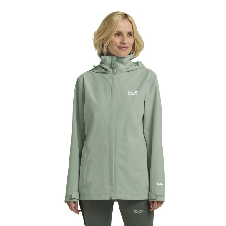 Jack Wolfskin Regenjacke Trailtime 2-Lagen (wasserdicht, atmungsaktiv) salbeigrün Damen