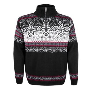 Kama Sweater Pullover 4071 Half Zip mit Nordischen Muster (Merinowolle-Mischung) schwarz Herren