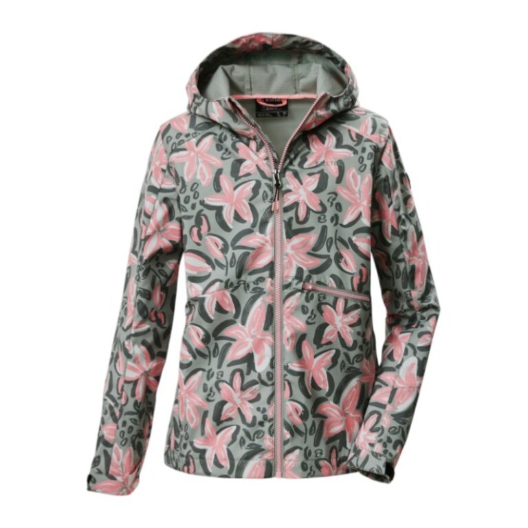 Killtec Softshelljacke KOS 154 (mit Kapuze, winddicht, wasserabweisend) naturgrün/pink Mädchen