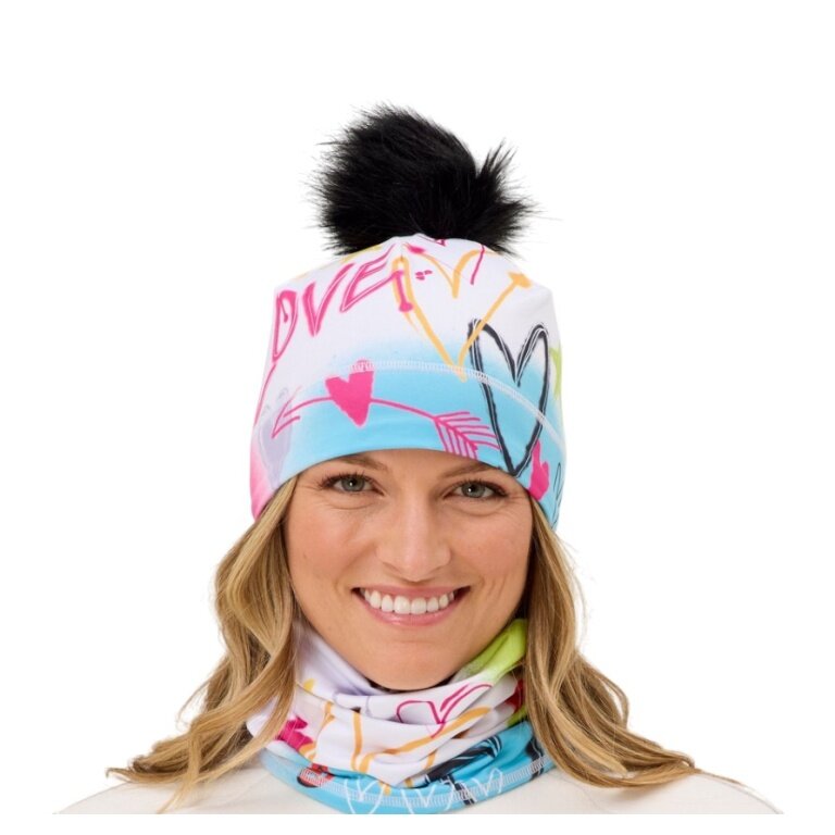 Krimson Klover Mütze (Pompon) Graffiti Girls Beanie - weiss/bunt Damen - 1 Stück