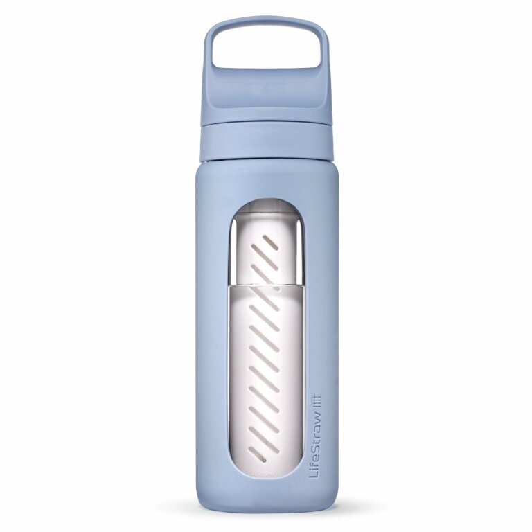 LifeStraw Trinkflasche Go Glass mit Wasserfilter, Verschluss mit Silikonmundstück BPA frei hellblau - 600 ml