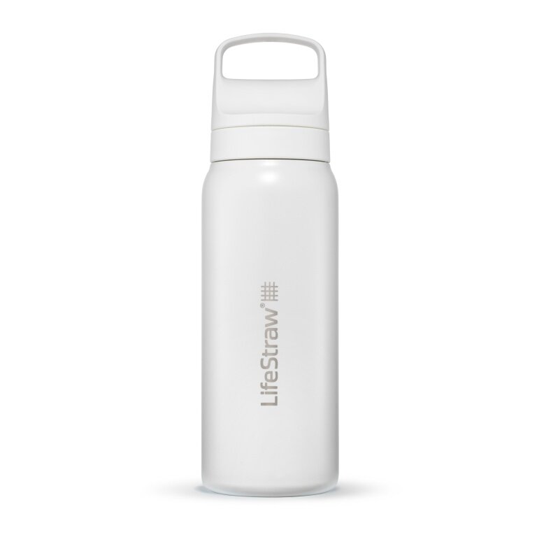 LifeStraw Trinkflasche Go Series Stainless Steel mit Wasserfilter, Verschluss mit Silikonmundstück BPA frei weiss - 700 ml