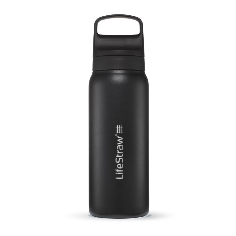 LifeStraw Trinkflasche Go Series Stainless Steel mit Wasserfilter, Verschluss mit Silikonmundstück BPA frei schwarz - 700 ml