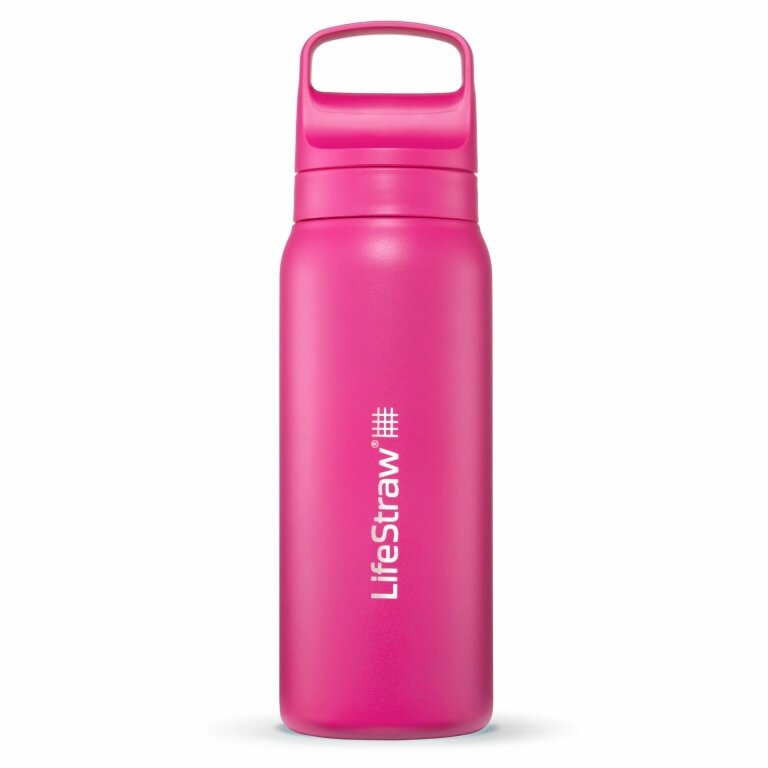 LifeStraw Trinkflasche Go Series Stainless Steel mit Wasserfilter, Verschluss mit Silikonmundstück BPA frei pink - 700 ml