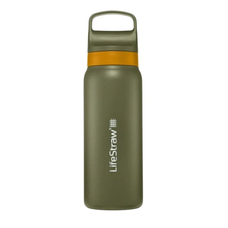 LifeStraw Trinkflasche Go Series Stainless Steel mit Wasserfilter, Verschluss mit Silikonmundstück BPA frei timbergrün - 700 ml