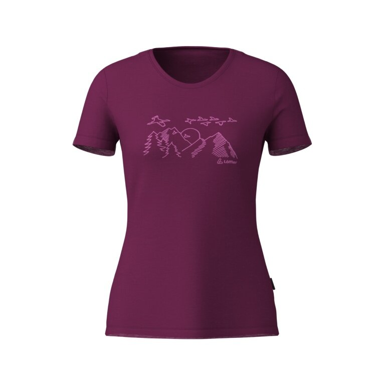 Löffler Wander-/Freizeit Tshirt Printshirt Sunset Merino-Tencel bordeauxrot Damen