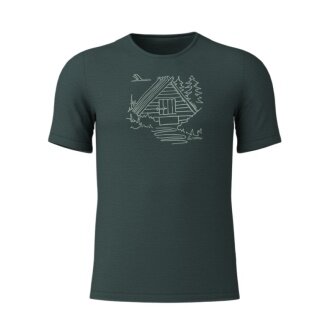 Löffler Wander-/Freizeit Tshirt Printshirt Cottage Merino-Tencel forestgrün Herren