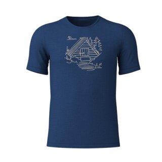 Löffler Wander-/Freizeit Tshirt Printshirt Cottage Merino-Tencel navyblau Herren