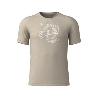 Löffler Wander-/Freizeit Tshirt Printshirt Cottage Merino-Tencel beige Herren