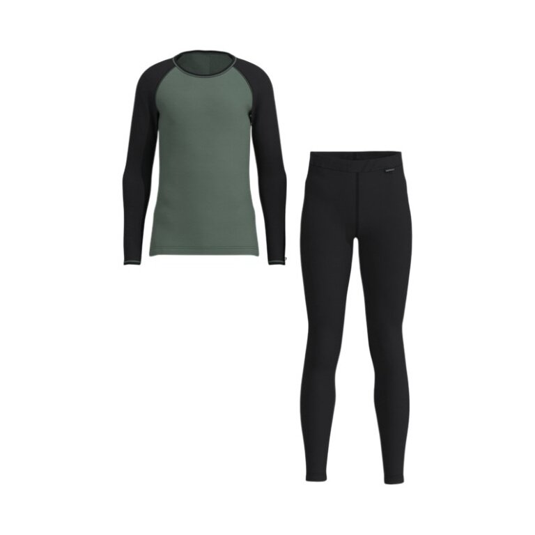 Löffler Funktionsunterwäsche-Set Long CB Transtex® Warm Merino 200 (Langarmshirt und lange Hose) grün/schwarz Kinder