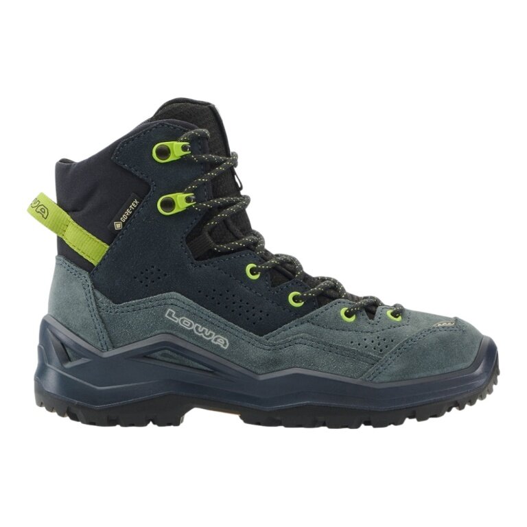 Lowa Wanderschuhe Wandax Mid GTX (Veloursleder/Synthetik, wasserdicht) dunkelpetrol/lime Kinder
