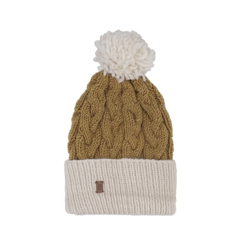 Medima Wintermütze mit Bommel (Pompon) - Merinowolle, Rippenstruktur, Umschlag - senfgelb - 1 Stück