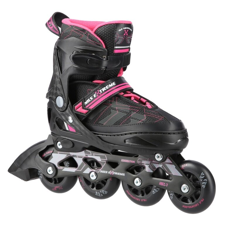 Nils Extreme Inline Skates NA11002 (Rollen: 76/80mm/82A, Kugellager: ABEC 7) schwarz/pink Damen