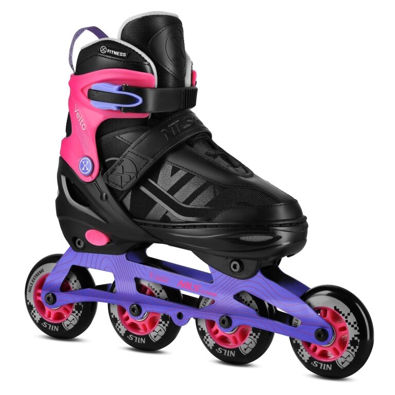 Nils Extreme Inline Skates NA684 Velto (Rollen: 70/72mm/82A, Kugellager: ABEC 7) schwarz/violett/rosa Kinder