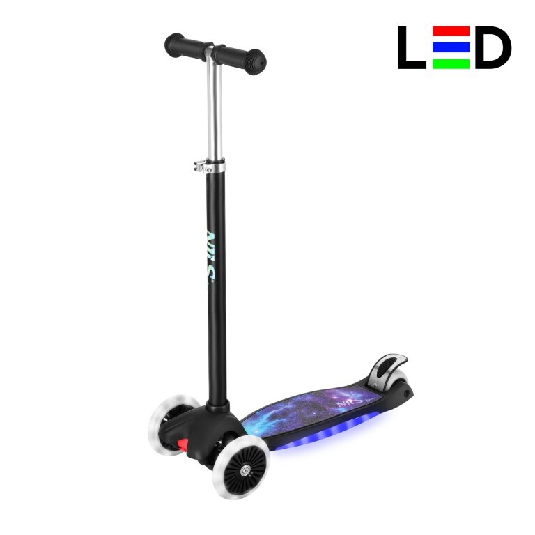 Nils Fun Scooter HLB1310 Led mit Bremse (aufklappbarer Roller, Kugellager: ABEC 7) schwarz/blau - Kinder