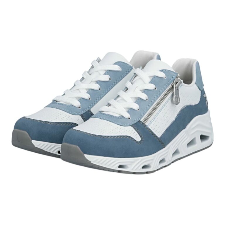Rieker Sneaker N5204 (Kunstleder, mit seitlichen Reissverschluss) blau/weiss Damen