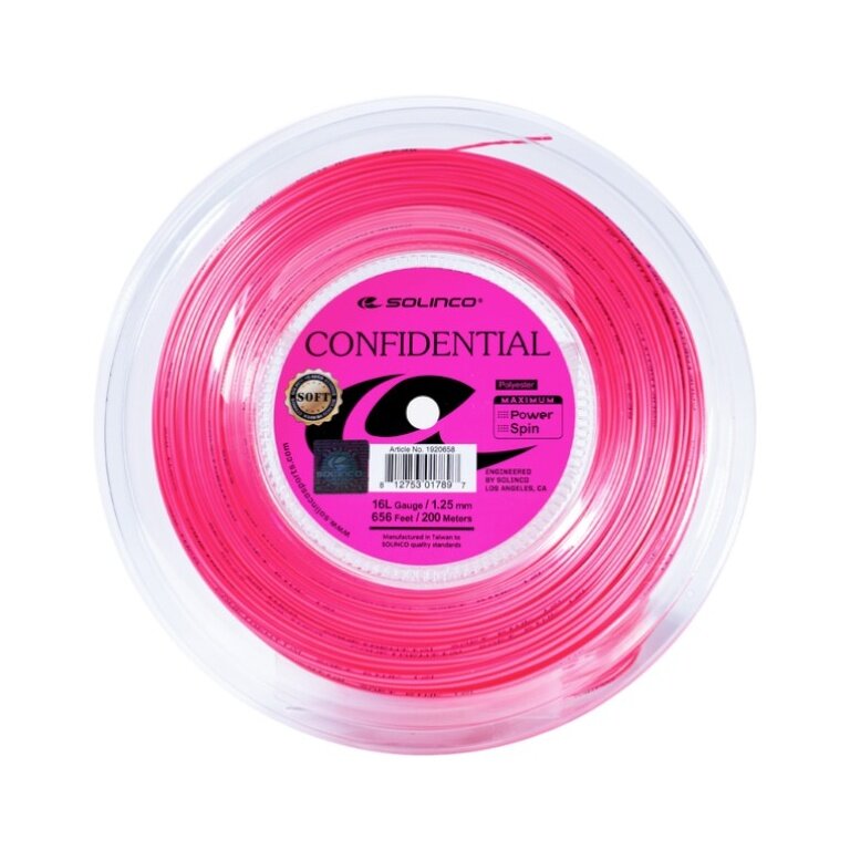 Solinco Tennissaite Confidential Soft (Haltbarkeit+Spielgefühl) pink 200m Rolle