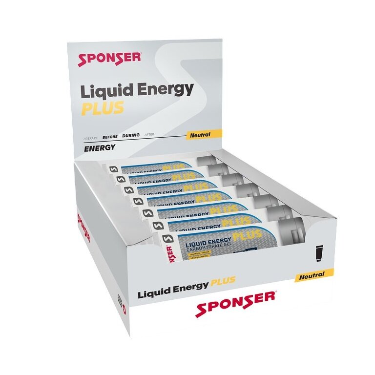 Sponser Energy Liquid PLUS Gel (Kohlenhydrat Gel mit Koffein und Taurin) Neutral/Koffein 18x70g Box