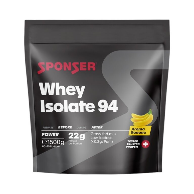 Sponser Whey Isolate 94 Proteinpulver (reines Whey Isolate CFM, max. Eiweißgehalt, laktosefrei) Banane 1500g Stehbeutel