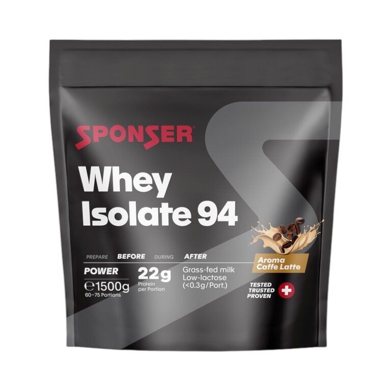 Sponser Whey Isolate 94 Proteinpulver (reines Whey Isolate CFM, max. Eiweißgehalt, laktosefrei) Caffe Latte 1500g Stehbeutel
