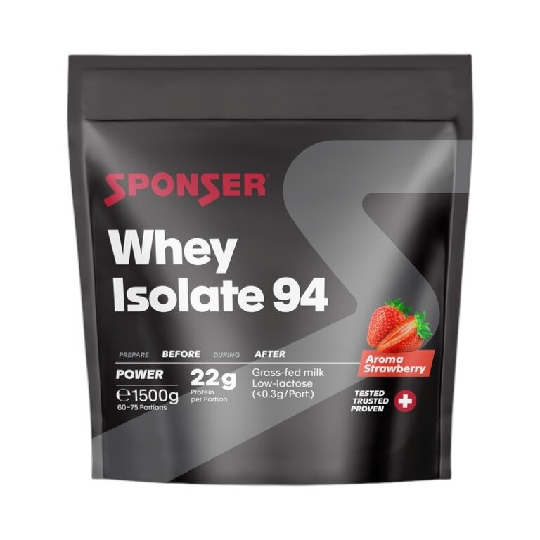 Sponser Whey Isolate 94 Proteinpulver (reines Whey Isolate CFM, max. Eiweißgehalt, laktosefrei) Erdbeere 1500g Stehbeutel