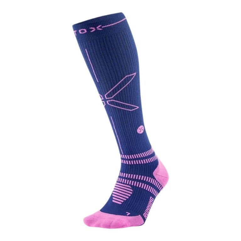 STOX Energy Socks Laufsocke Kompression Running Socks (fördert Durchblutung) dunkelblau/pink Damen - 1 Paar