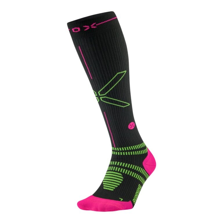 STOX Energy Socks Laufsocke Kompression Running Socks (fördert Durchblutung) charcoalgrau/fuchsia Damen - 1 Paar