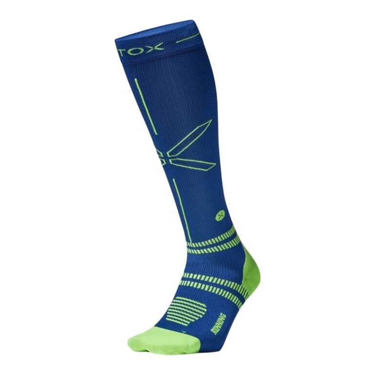 STOX Energy Socks Laufsocke Kompression Running Socks (fördert Durchblutung) dunkelblau/gelb Herren - 1 Paar