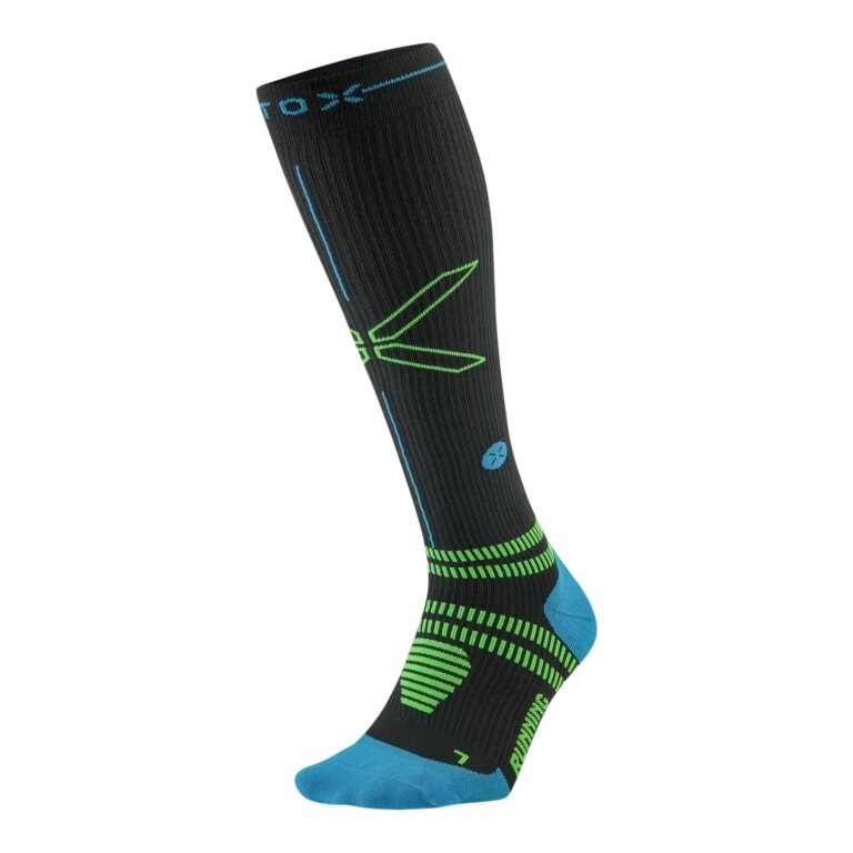 STOX Energy Socks Laufsocke Kompression Running Socks (fördert Durchblutung) charcoalgrau/blau Herren - 1 Paar