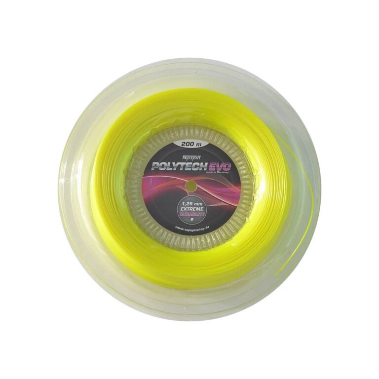 Topspin Tennissaite Poly Tech Evo (Haltbarkeit+Spielkomfort) neon gelb 200m Rolle