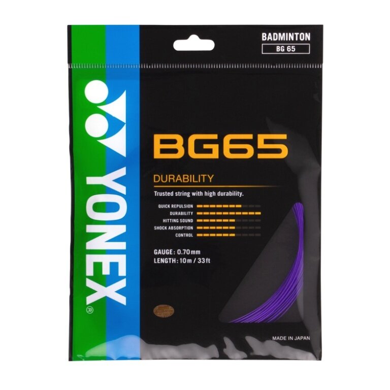 Yonex Badmintonsaite BG65 (Allround+Haltbarkeit) violett Set 10m