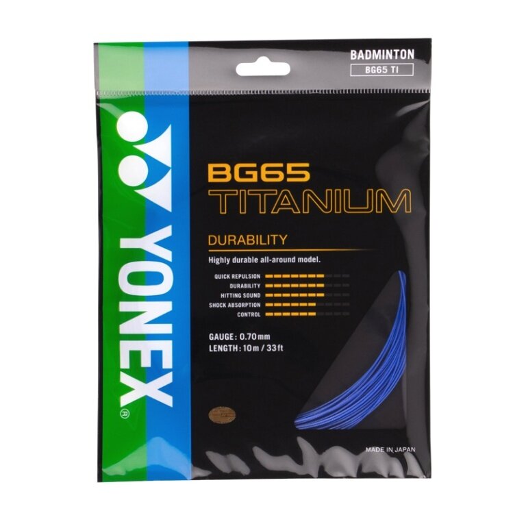 Yonex Badmintonsaite BG 65Ti (Haltbarkeit+Power) blau 10m Set