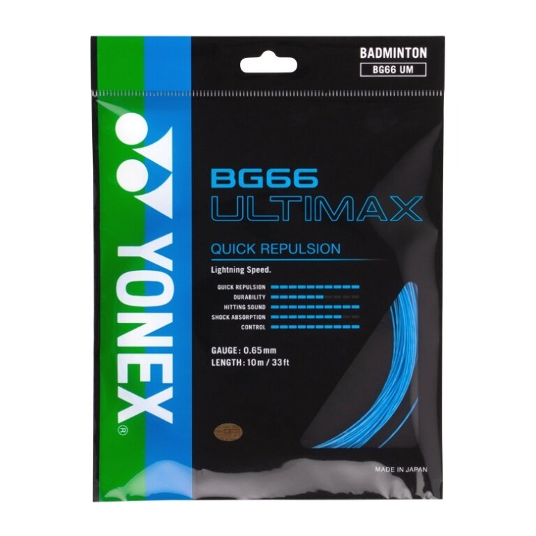 Yonex Badmintonsaite BG 66 Ultimax (Power+Komfort) blau 10m Set