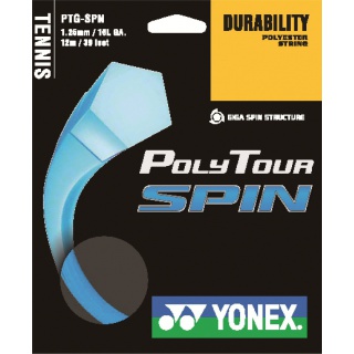 Besaitung mit Tennissaite Yonex Poly Tour Spin 1.25mm hellblau