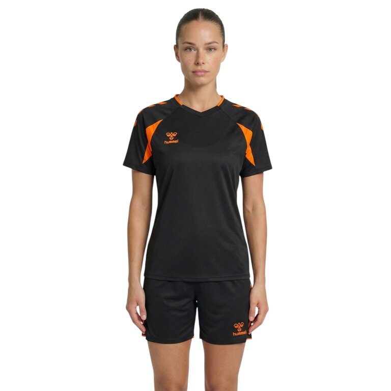 hummel Sport-Shirt hmlCORE 2.0 (rec. Polyester, optimale Bewegungsfreiheit) schwarz/orange Damen