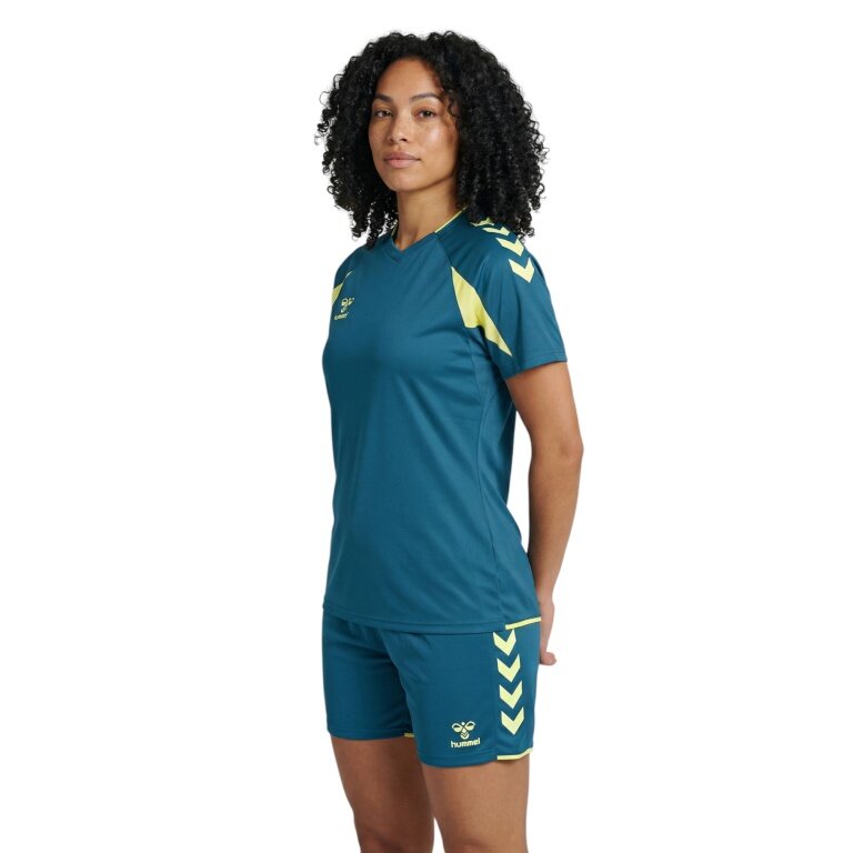 hummel Sport-Shirt hmlCORE 2.0 (rec. Polyester, optimale Bewegungsfreiheit) kurzarm blau/limegrün Damen