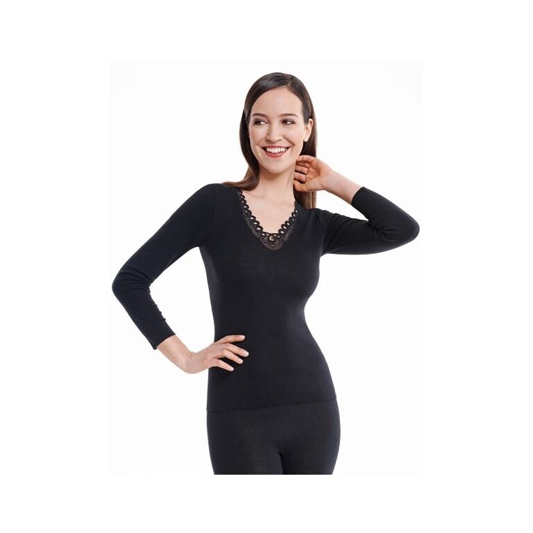 Medima Unterwäsche Langarmshirt mit Spitze (20% Angora) schwarz Damen (Gr. S-L)