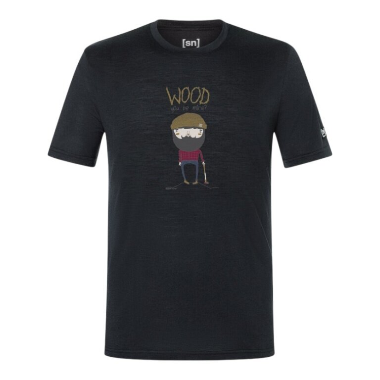 super natural Freizeit-Tshirt Wood Crafti Tee (Merino-Mix) schwarz Herren
