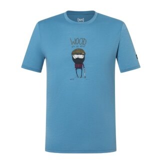 super natural Freizeit-Tshirt Wood Crafti Tee (Merino-Mix) blau Herren